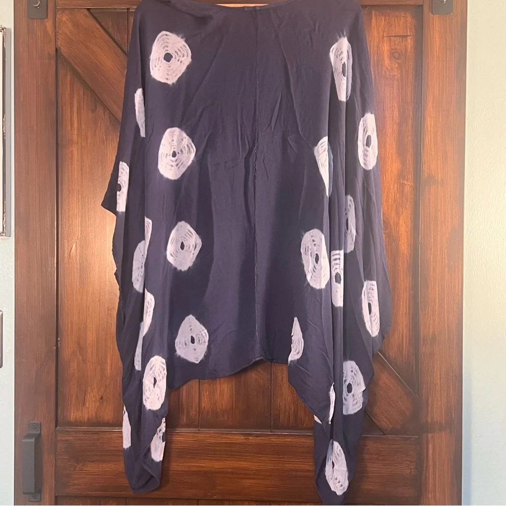 Lane Bryant Navy Blue Poncho Cover Up with White Circle Tie Dye Pattern One Size